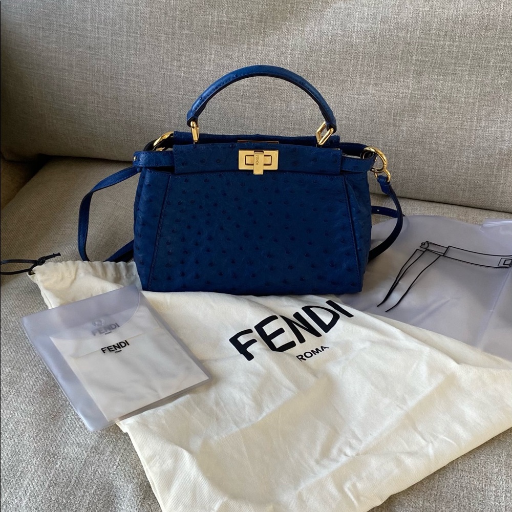 Fendi Blue Ostrich Mini Peekaboo Bag